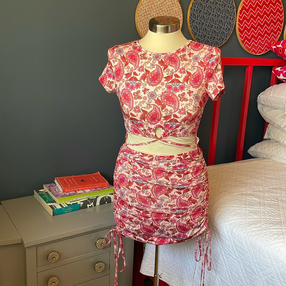 Cutout paisley mini dress